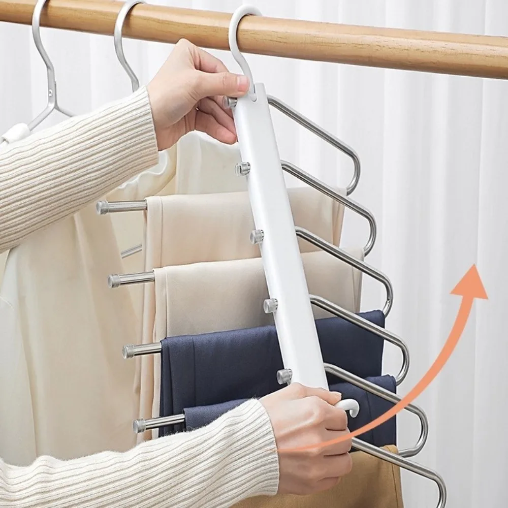 6 Layers Foldable Pants Hangers Hanging Hole Rotatable Multifunctional Trouser Rack Durable Anti-Slip