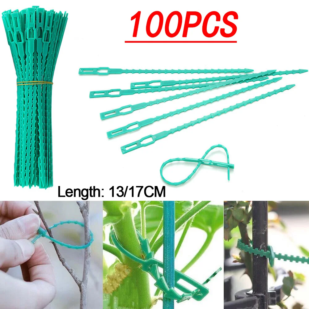 

100Pcs Reusable Garden Cable Ties Support Plant Shrubs Tree Fastener Zip Loop Wire Wrap Adjustable Plastic Cable Ties Tools