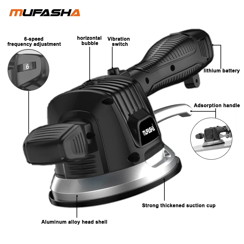 Tile Vibration Leveling Machine Handheld Tile Vibration Paving Tool 16.8V with 6 Adjustable Speed Powerful Suction Cup and Box