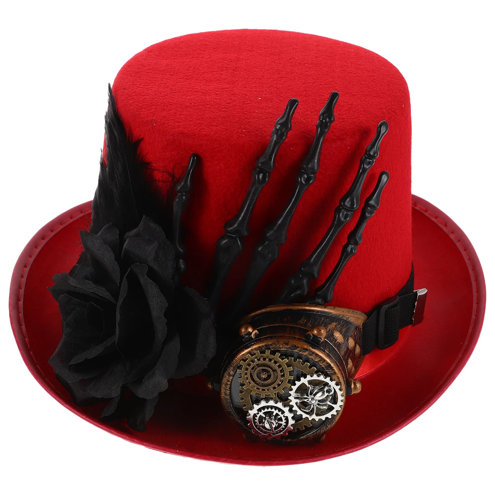 스팀펑크 탑햇 해골 손 장미 디자인 내구성 있는 원단 할로윈 코스튬 코스프레 파티 액세서리 남녀 공용