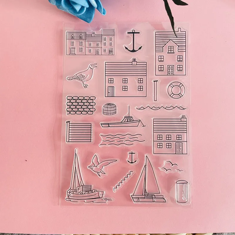 sailboat house seagull  Clear Stamp Transparent Silicone Stamp Seal Sheet For Scrapbooking Photo Album Decoration