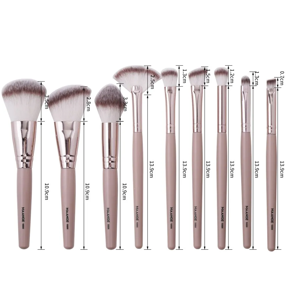 Maange 9Pcs Foundation Makeup Brush Set Cosmetic Powder Highlighter Eyeshadow Blending Beauty Tools Dense Soft Bristle Brushes