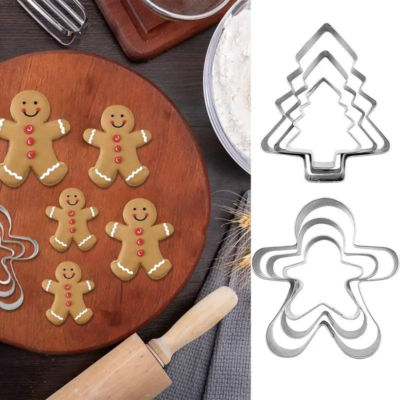 Christmas Cookie Molds Cookie Cake Decorating Mold Food-grade Cookie Cutters For Christmas Gingerbread Man Christmas Tree Cookie