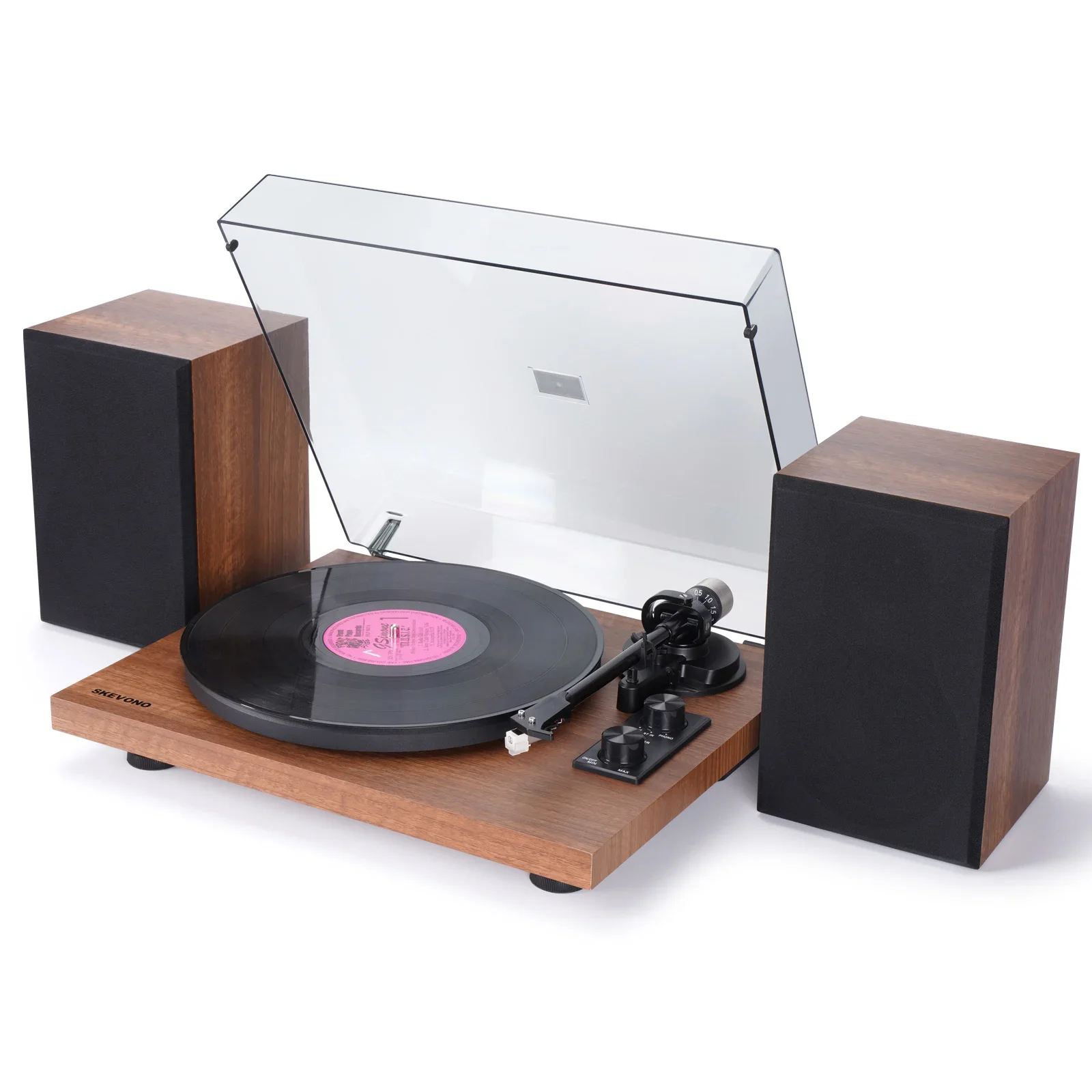 

Nostalgic Vinyl Record Player Wooden Phonograph Bluetooth Turntable LP AUX Pitch Control Record Player With Dust Plastic Cover