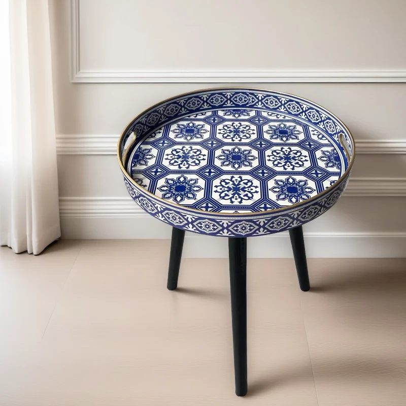 

Blue & White Vintage Coffee Table Classic Tea Table Handmade Tea Room Furniture for Home Elegant Traditional Teapot Stand