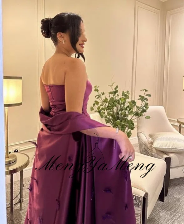 Zhuishu vestido de noite saudita, sem alças, cetim de seda, elegante, roxo, formal, evento, personalizado, longo, vestido de festa de baile, 2026