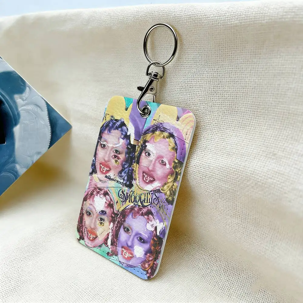 Singer A-Ashnikko 1Pc PU Leather Card Holder Keychain Key Ring Door Lock Access Tags ID Card Case Keychain Card