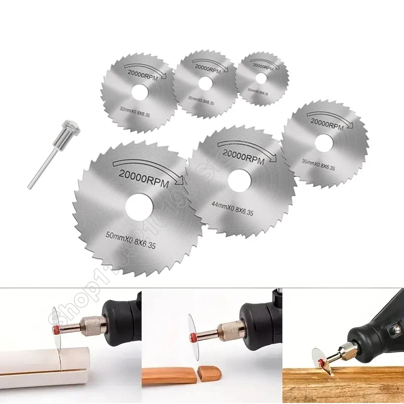 6pc Mini HSS Circular Saw Blade Discs Rotary Tool Electric Grinding Cutting For Cutter Wheel Set Power Wood Plastic With Mandrel