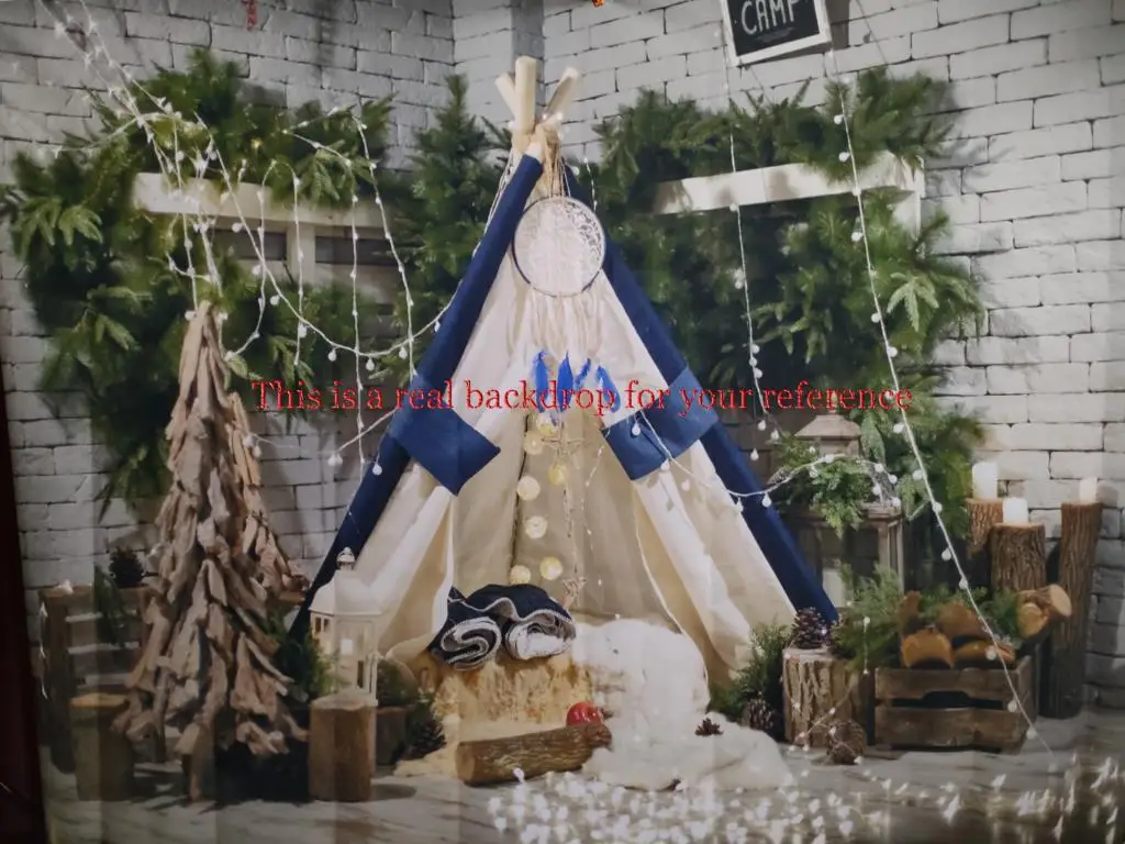 NITREE Fondali fotografici per il giorno di Natale Pupazzo di neve e alberi di pino Foresta Ghirlanda Sfondo per studio fotografico FSS-02