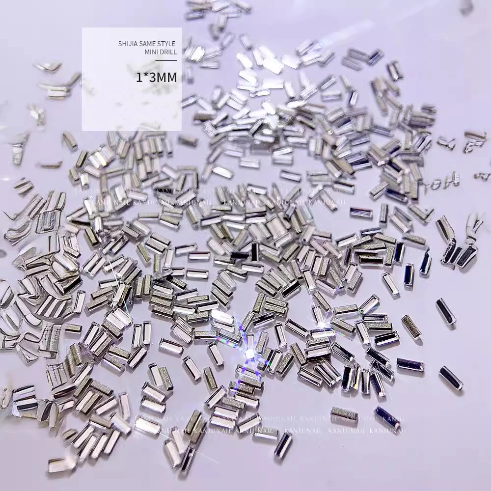 100PCS Sparkle K9 5A Mini Zircon Little Rectangle Trapezoid Strip Diamond Nail Art Rhinestones Decoration Gem Manicure SW Charms