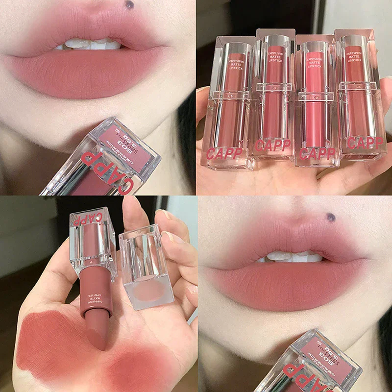 Transparent Acrylic Lipstick 6Colors Lip Stick Sexy Woman Velvet Matte Lipgross Tint Long Lasting Waterproof Lip Makeup Cosmetic