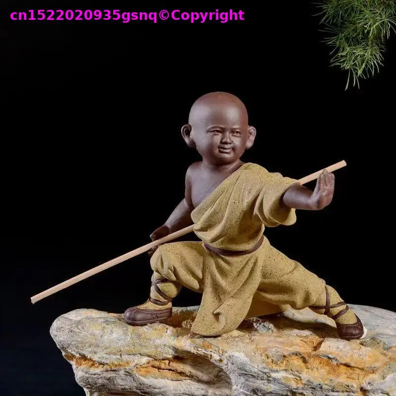 TOP Amusing Art handmade figure purple clay Chinese Kung Fu Monk pottery carving pottery office room bar club home ornament