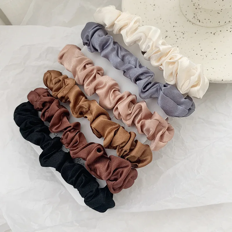 Elegant French Satin Scrunchie Set Solid Color Imitation Silk Satin Hair Tie Retro Headwear for Women Girls