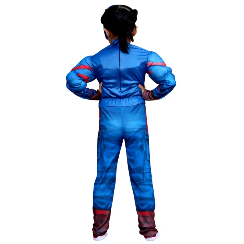 SN60 Anime Cosplay Superhero Captain America Hulk Costume with Cape Muscle Bodysuit Jumpsuit for Kids Carnival Party1@j$