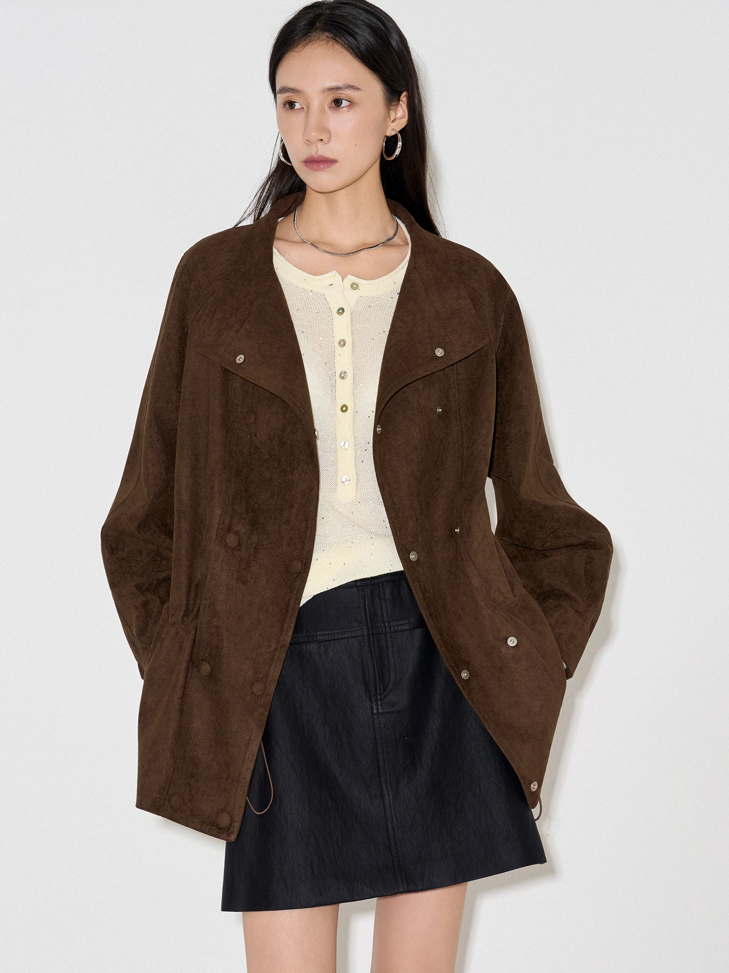 

Женская куртка CLMX с поясом, воротником-стойкой, легкая в уходе, осенняя, для повседневной носки, удлиненная, прямого кроя, средней длины