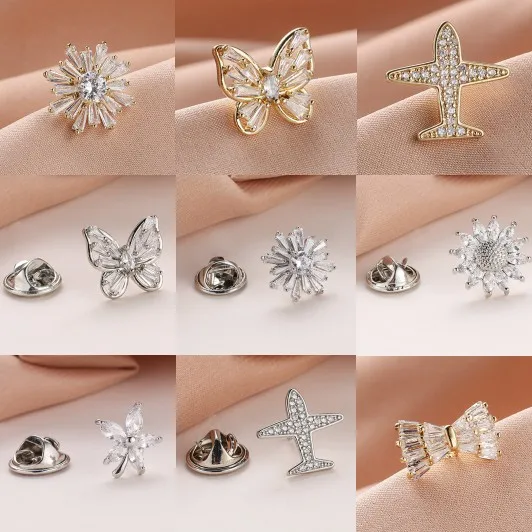 New Anti-glare Small Brooch Female High-grade Atmospheric Copper Zircon Inlaid Collar Pin Corsage Decoration H1389