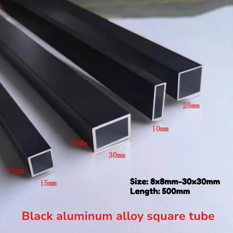 1/2Pcs 500mm Black Aluminum Square Pipe Rectangular Tube Lightweight Durable Decoration Outdoor 8x8-30x30mm