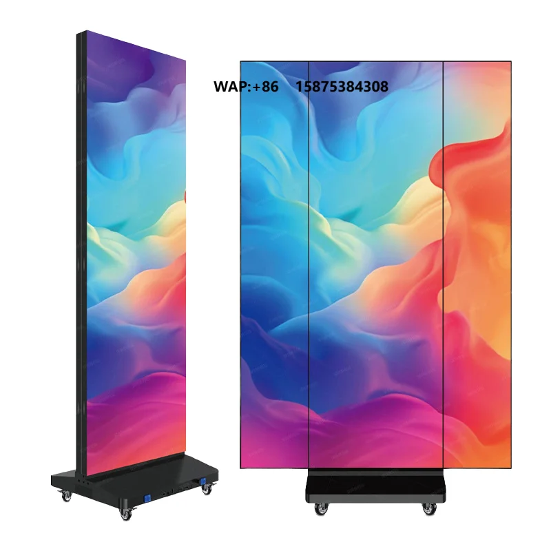Indoor Double Sided Foldable LED Poster Screen P1.86 P2.5 GOB Indoor Wheeled Standing Type Three-fold LED Poster Display Screen
