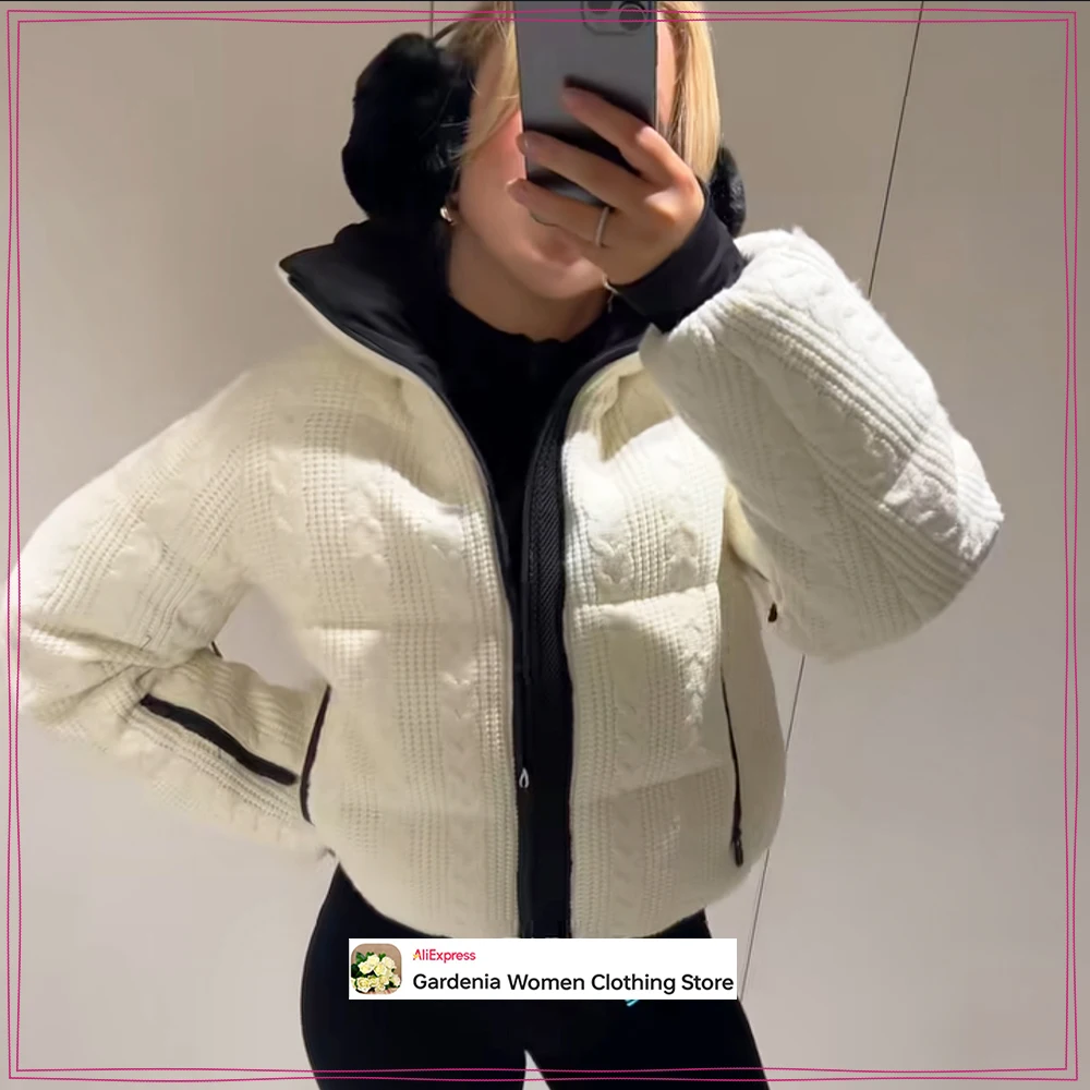 

Stylish Short Parka Coats for Women High Collar & Long Sleeves Winter Women's Contrast Zipper Jackets with Elastic Hem and Cuffs