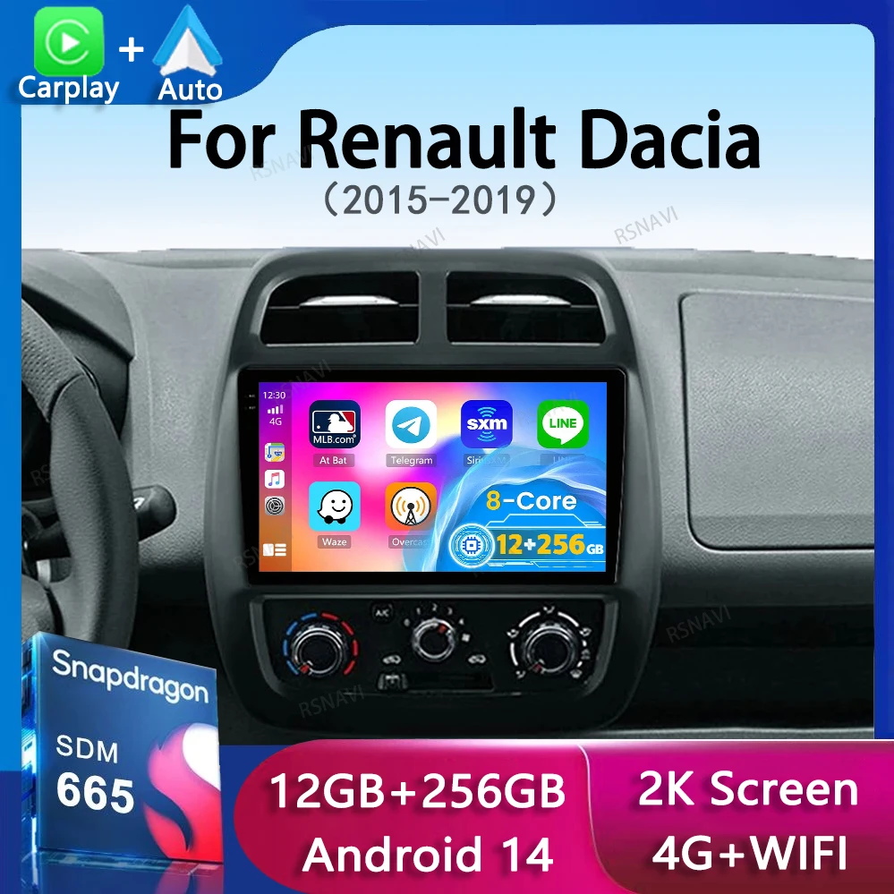 Android 14 Carplay Auto WIFI+4G For Renault KWID K-ZE Dacia spring 2015-2019 Car Radio Multimedia Video Player GPS 2din Stereo