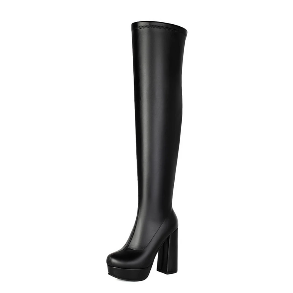 Women Over The Knee Boots Inner Zipper Block Heel Platform Boots Black Sexy Party Nightclub Long Boots Size 34‑45 L54