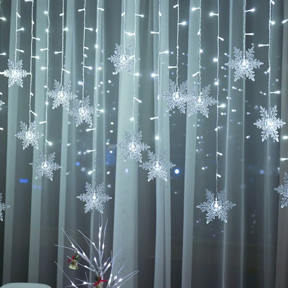 3M Christmas Snowflake LED String Lights Curtain Lights Waterproof Holiday Party Can Be Connected To Wave Fairy Lights