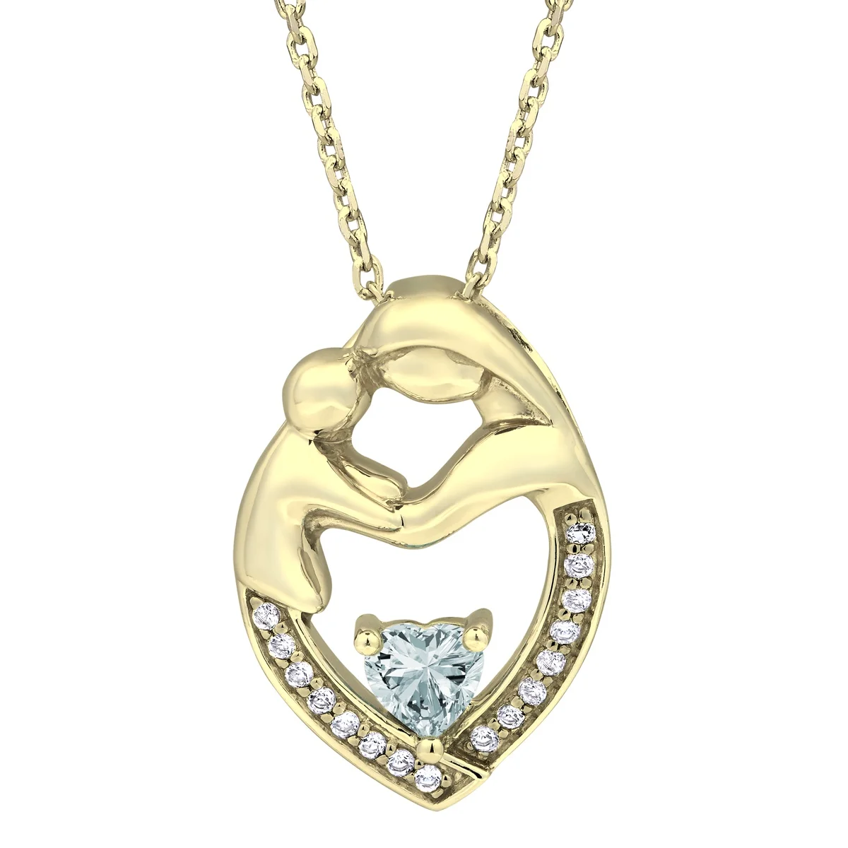 MotherChild Love Heart Necklace Mom Daughter Birthstone Amethyst Hugging Figure Diamond Accent Dainty Chain Jewelry Gift for Her