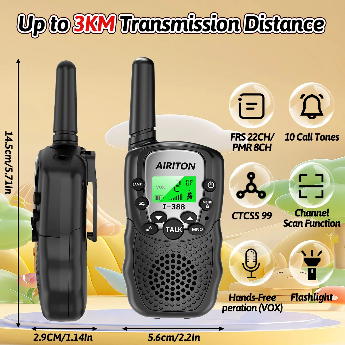 2 قطعة AIRITON T388 الاطفال اسلكية تخاطب PMR/FRS HD الصوت 10 دعوة لهجة طويلة المدى المحمولة اتجاهين هام راديو الأطفال هدية الكريسماس