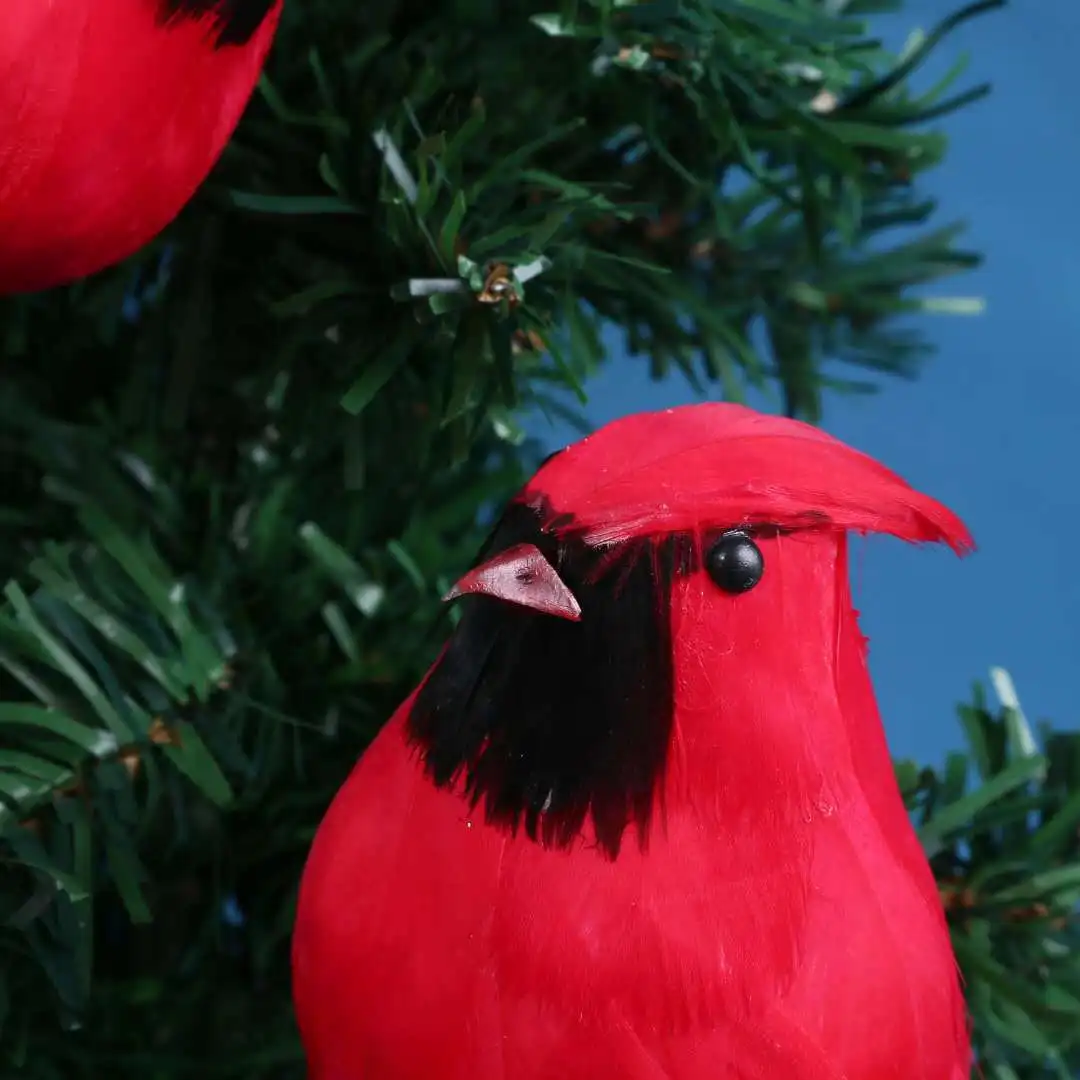 

LUSQI 8PCS Artificial Red Birds Ornament Clips Handmade Fake Birds Crafts Feathered Birds For Christmas Tree Decoration