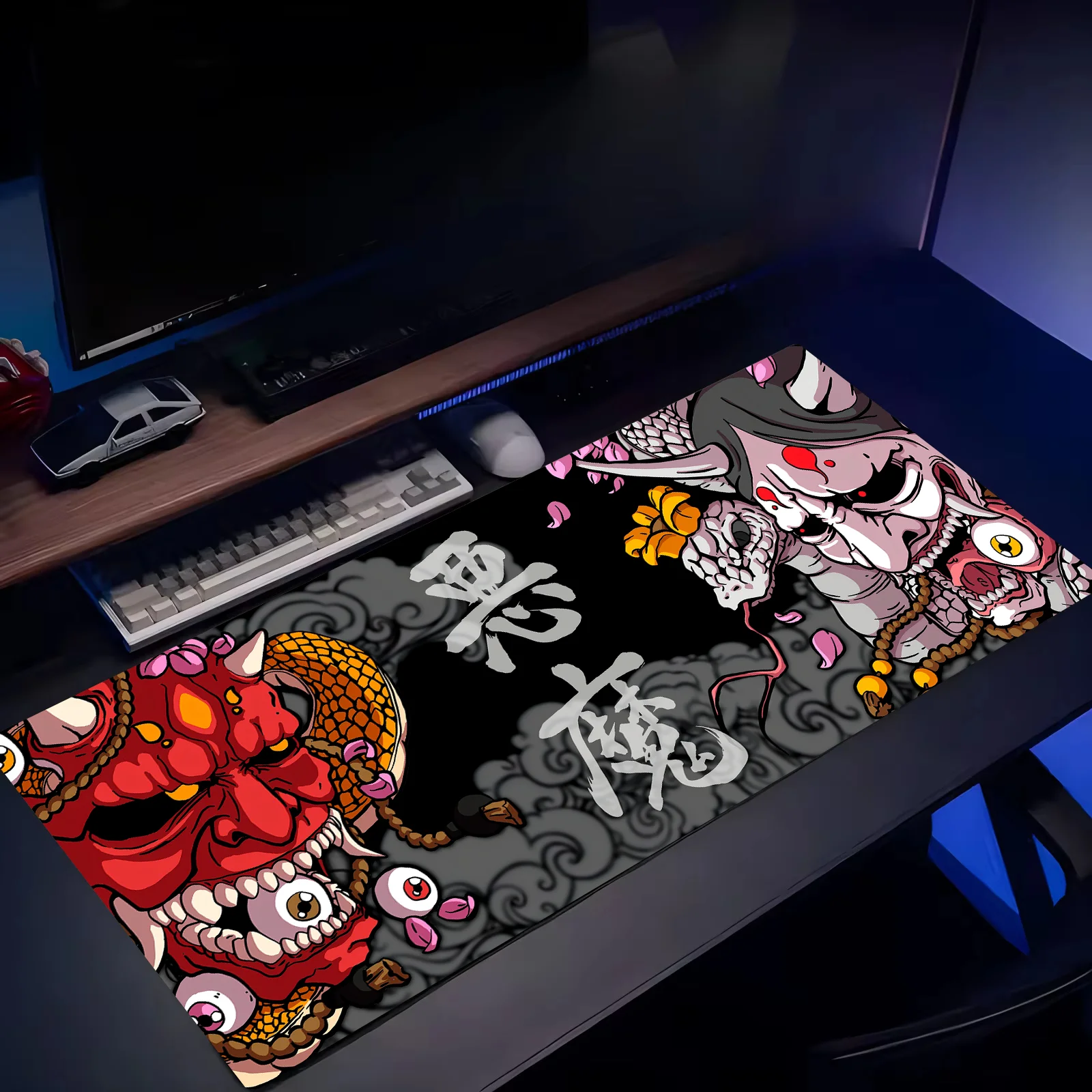 Gaming Mouse Pad Japanese Samurai Devil Mousepad Black Ghost Face Gamer Desk Mat Carpet Gaming Accessories Table Pad