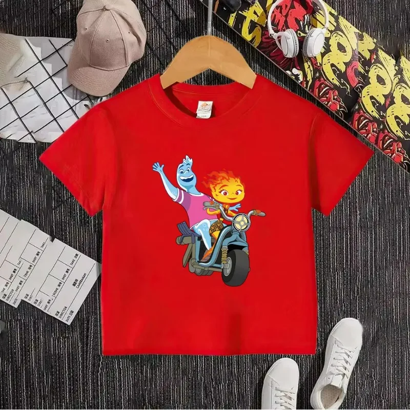 

Elemental 2025 Summer New Boys' and Girls' Pure Cotton round neck T-shirt Cartoon Anime Children's Street Top