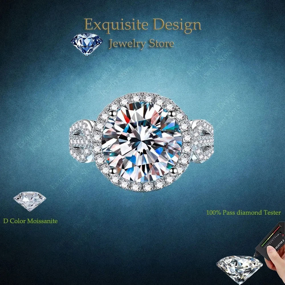 

Exquisite Design Premium Engagement Ring Wife Round Wrapped 5CT Moissanite Diamond Girl Birthday Gift PT950 Platinum Rings