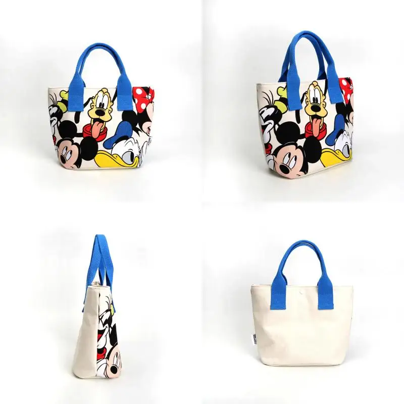 Disney Mickey Mouse Canvas Bag Cartoon Handbag Large Capacity Portable Multi-Functional Storage Bag Mommy Bag Student Lunch Bag