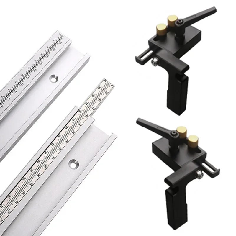 300-500mm T Track Limiter Aluminum Alloy with Movable Scale 45 Chute Slot Alloy Woodworking Saw Table Miter Workbench Tool