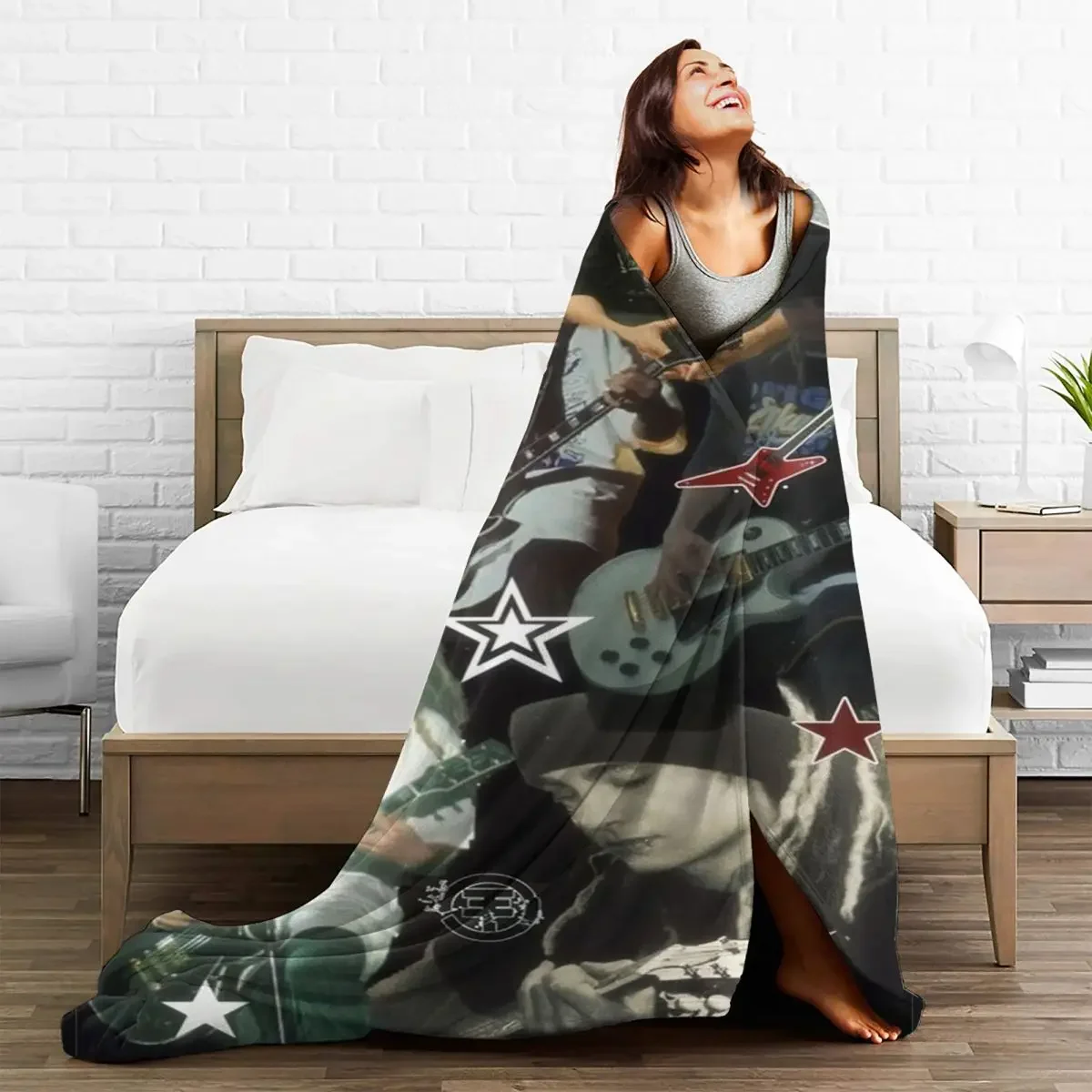 

Tom Kaulitz Plaid Baby Blankets Warm Fleece Spring/Autumn Pop-Rock Band Collage Breathable Throw for Bedding Car Rug Piece