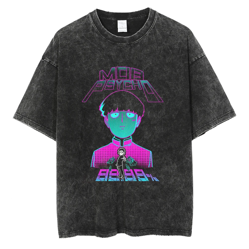 Mob Psycho 100 T Shirt Manga Printed Tshirt For Men Women Washed Cotton T-shirt Clothing Summer Short Sleeve Tees Tops view 5