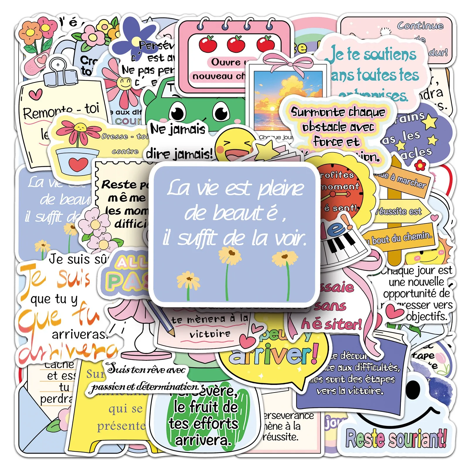 10/50 Uds. Pegatinas de grafiti con palabras de texto inspiradoras francesas, calcomanías creativas de frases positivas, cuaderno DIY, pegatina para nevera y portátil