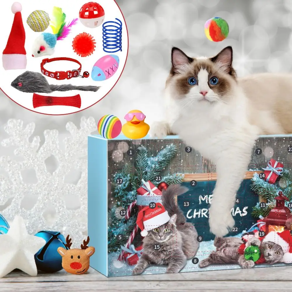 Funny Christmas Cat Advent Calendar 2024 Pet Toys Gifts Christmas Kitten Interactive Play Toys Holiday Decorations