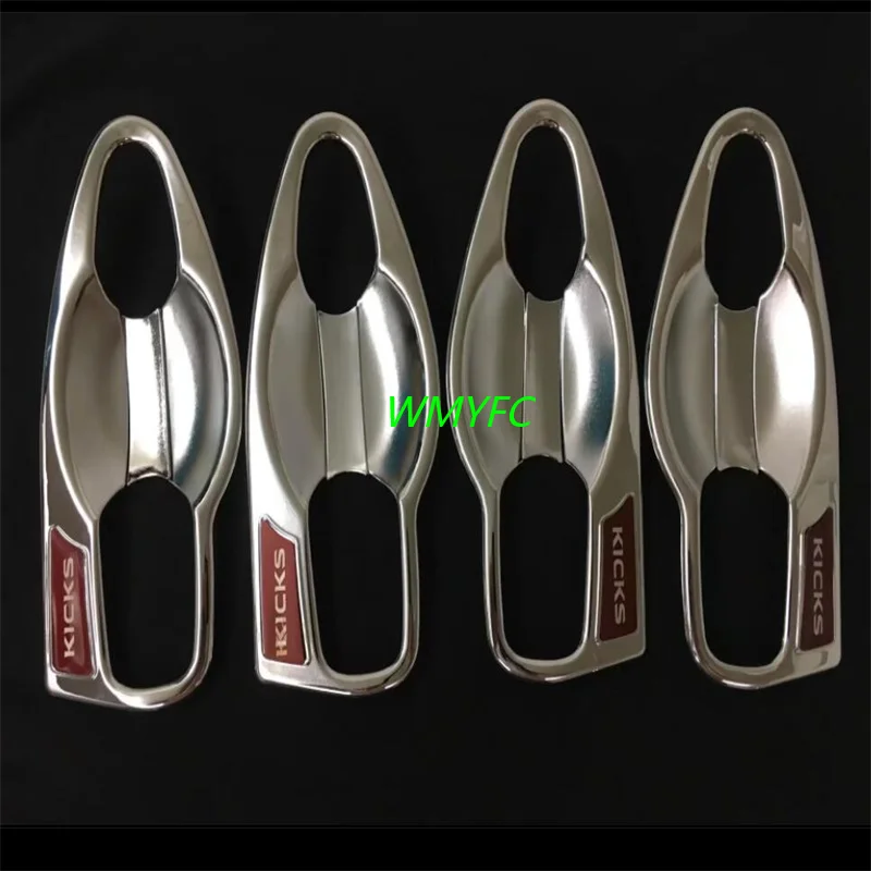 For Nissan Kicks 2016-2021 Carbon Chrome Look Trim Car Side Door Handle Decor Protect Sticker Cover  Styling Moulding Accessorie