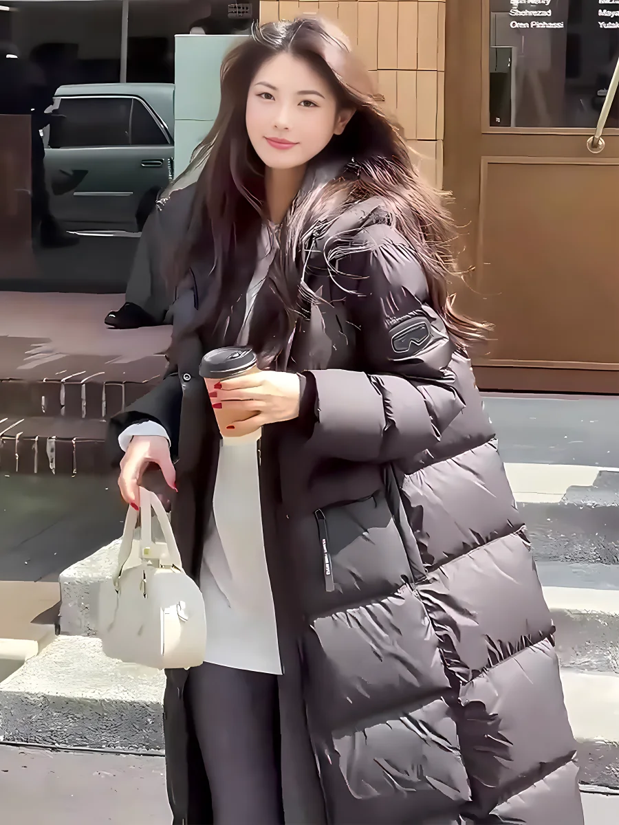 패셔너블 캐주얼 고급 화이트 다운 패딩 재킷 여성용 롱코트 후드 스탠드 칼라 겨울 신상품