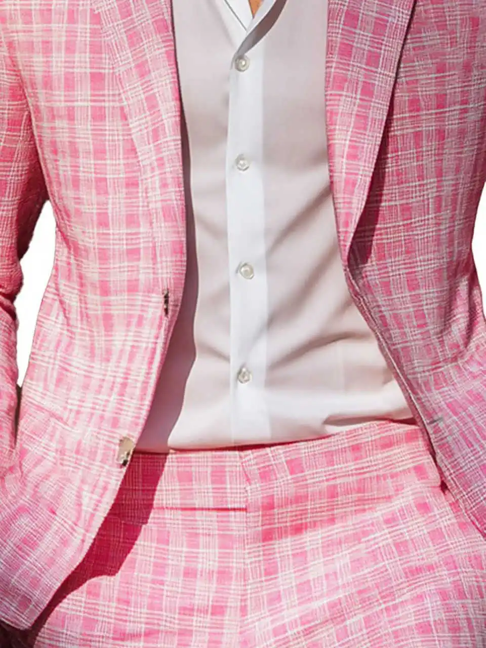 Esmoquin de cuadros rosas de verano para hombre, solapa con visera, ropa Formal para fiesta de cumpleaños y novio, trajes de Cosplay personalizados, 2 piezas