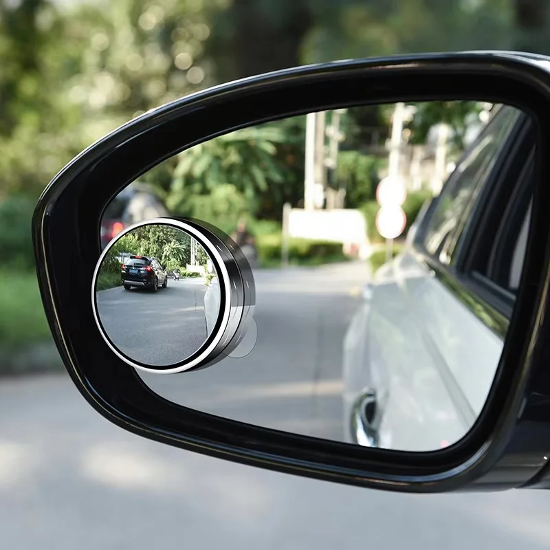 Car Blind Spot Mirror, Small Round Wide-Angle Rearview Auxiliary Glass, Black Adjustable Reverse Mirror for Sedan SUV RV