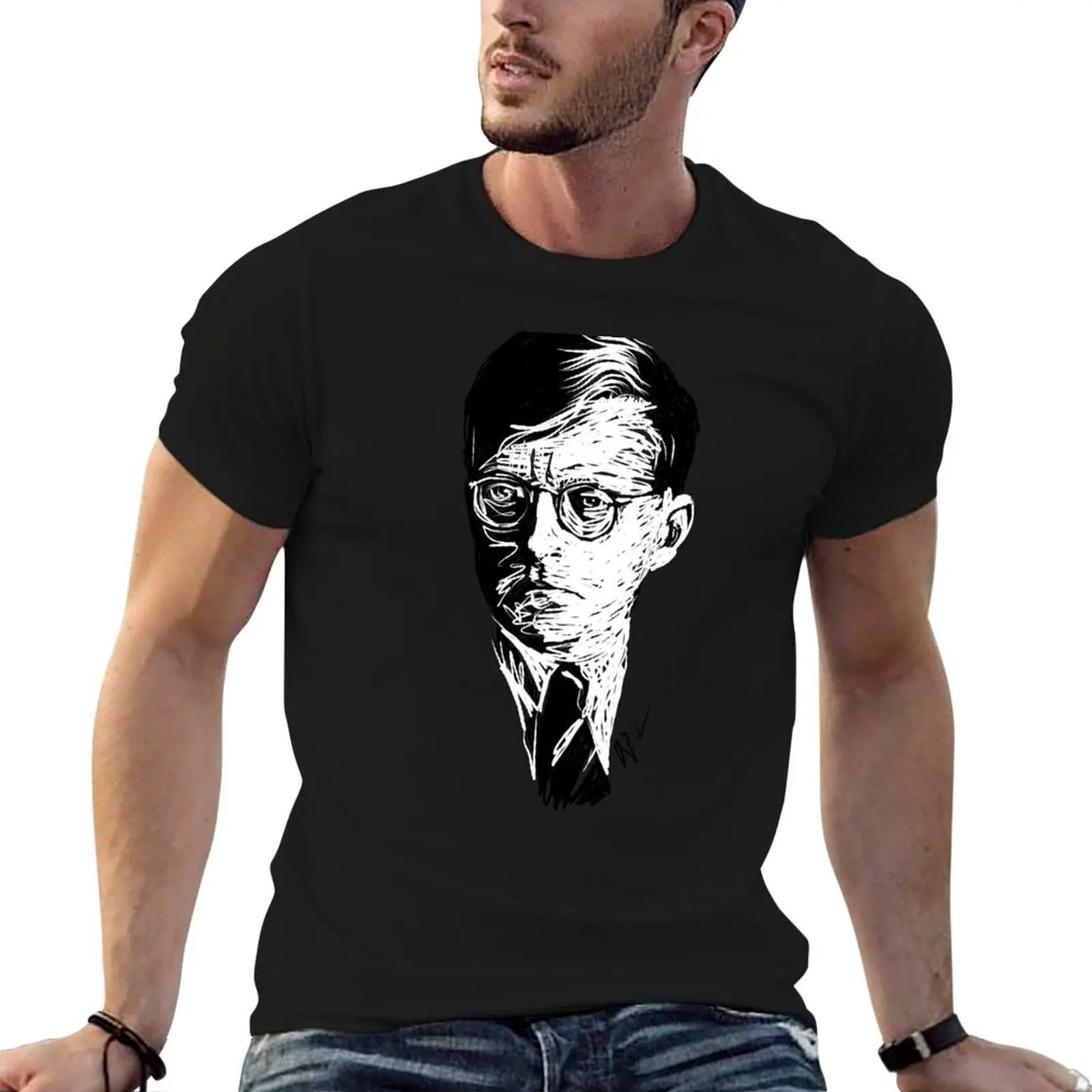

Shostakovich drawing in white on black T-Shirt t shirts for man cotton soft funny t shirts dark humor T-Shirt