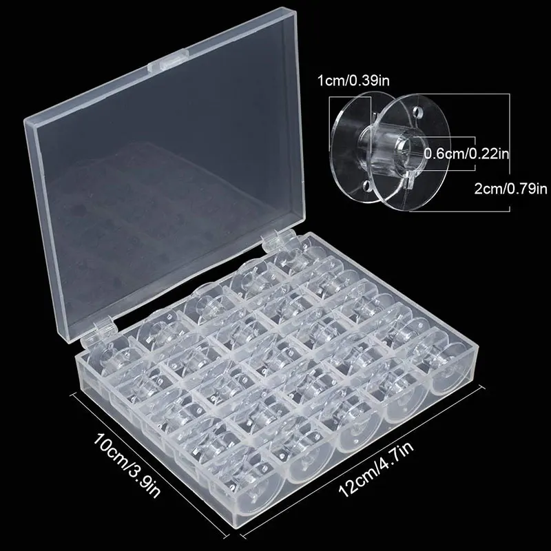 

25Pcs Transparent Plastic Sewing Machine Bobbins with Case Empty Bobbins Spools Box Sewing Case Storage Box for Sewing Machine