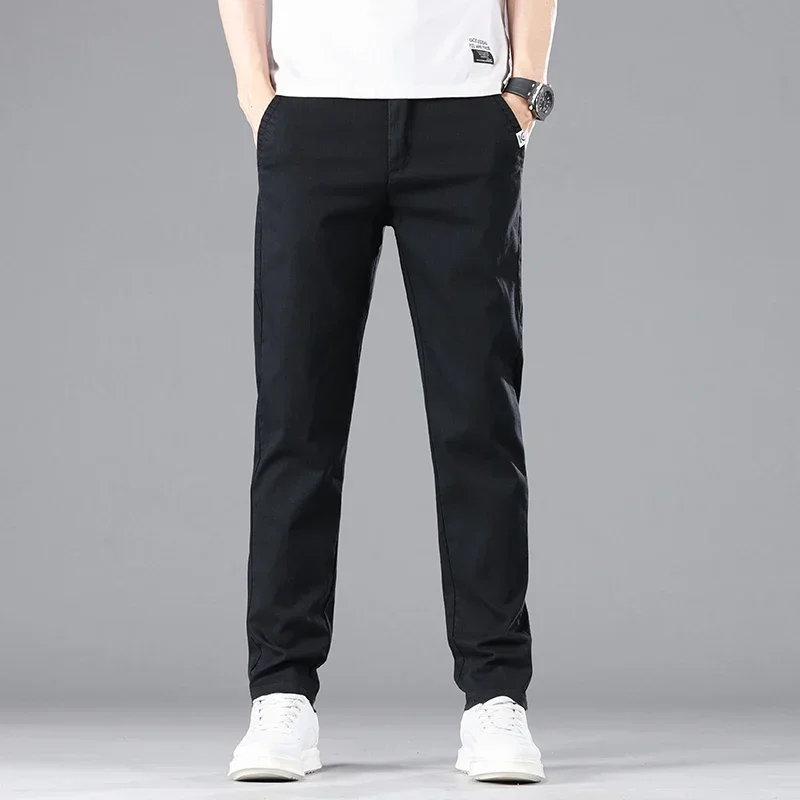 New Spring Summer Cotton Pants for Men Business Slim Straight Classic Work Cargo Stretch Casual Trousers Male Clothes
