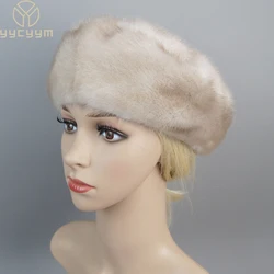 New Men Winter Outdoor Warm Real Mink Fur Hat Natural Full Pelt Mink Fur Cap Luxury Gentleman 100% Genuine Mink Fur beret Hats