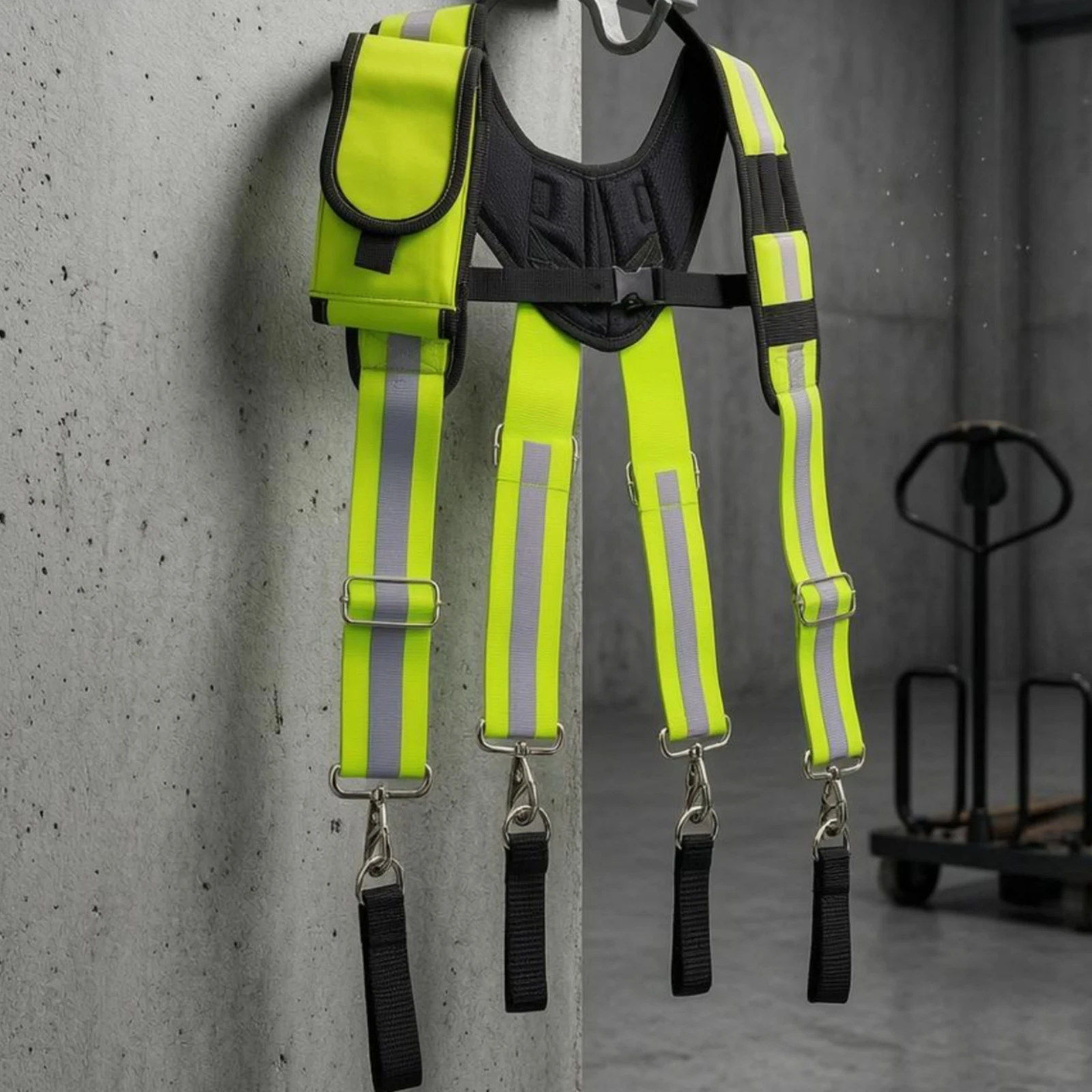 X-Shaped Tool Harness Fluorescent Green Padded Tool Suspenders Suspender Harness Metal Clips Work Gear Weight Distributing 5