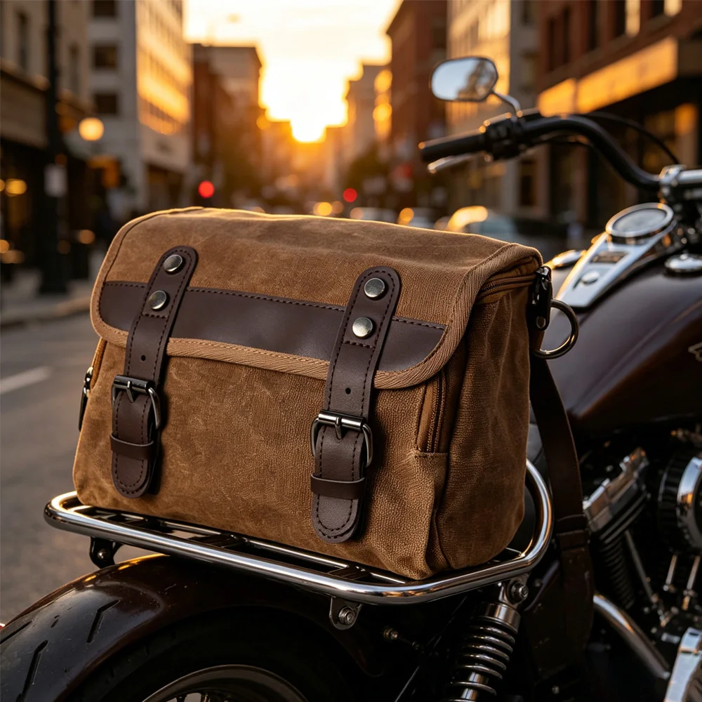 For Small E-bike Hanging Toolkit Motorcycle Saddle Bag Large Capacity Retro Motorcycle Side Bag Waterproof Oil Wax Canvas Bag