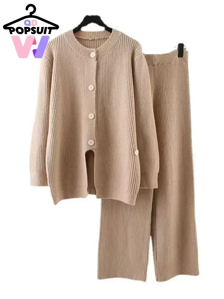 Nuovo in autunno inverno donna vestito lavorato a maglia Cardigan gamba larga maglia pantalone vita sottile set sciolto 2 pezzi Set vestiti Casual