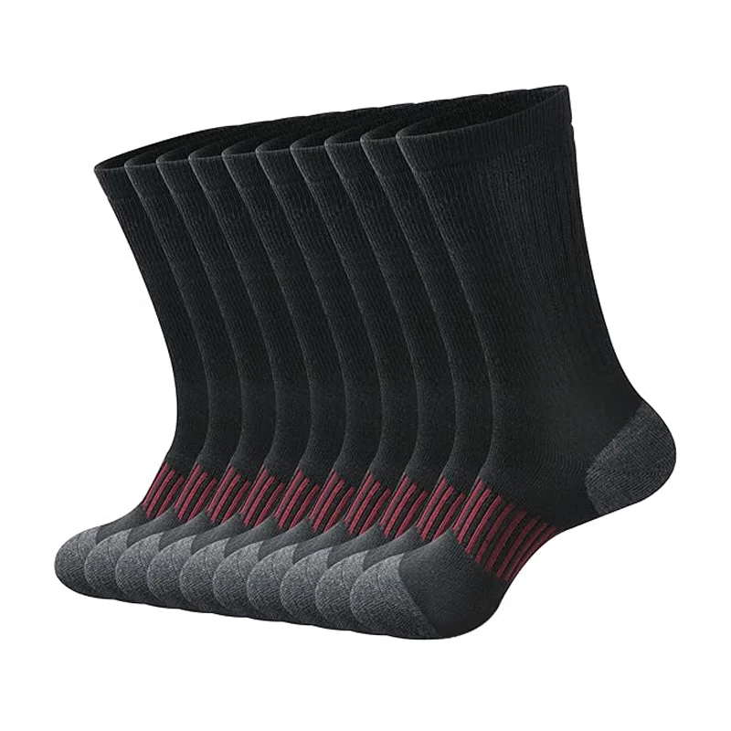10 pairs of men\'s four season simple striped breathable sports socks, men\'s black and white running socks, mid length socks